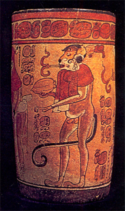 A Mayan spirit smoking tobacco.